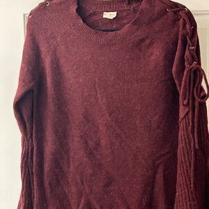 Women's Burgundy Sweater with Lace-Up Detail on arms